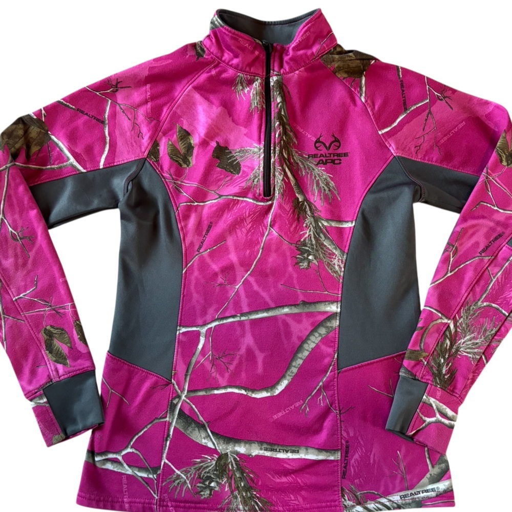 Realtree APC Pink Camo 1/4 Zip Fleece Pullover Small 34-36